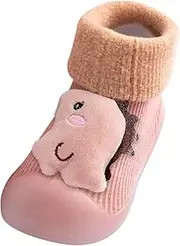 [Generic] Slippers Boy Size 12 Patchwork Girls Kids Sole Socks Stocking Slipper Baby Warm Boys Knit Rubber Soft Toddler Shoes Baby Care House Pink