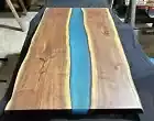 Handmade Live Edge Blue Resin Walnut Wood Epoxy Resin River Coffee Table Top Art