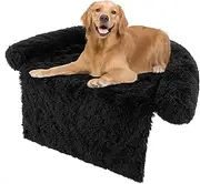 Costway Plush Calming Dog Couch Bed, Dog Sofa Bed for Furniture Protector w/Anti-Slip Bottom, Detachable Washable Cover, Soft Neck Bolster, Plush Mat for Small/Medium/Large Dogs & Cats (Black-L)