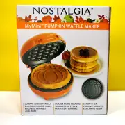 Nostalgia MyMini Pumpkin Pattern Waffle Maker NEW Compact Sz 5 inch NonStick