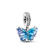 (Blue butterfly dangle murano glass charms sterling silver charm for Pandora bracelet) Dangle sterling silver charm for Pandora bracelet