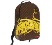 Sprayground Backpack Brown Written Gold Unisex Adult Black Leather 2024