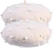 [BESTYASH] Elegant Women's Fake Pearl Beret Hat Imitation Wool Beret Decorative Cap Beige