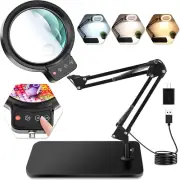10X 30X Large Magnifying Glass with Light and Stand, 5-Inch Lighted Magnifier, 7