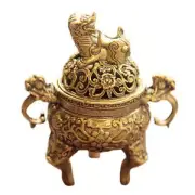Antique Brass Three Legs Qilin Head Chinese Ancient Beast Censer Solid Copper
