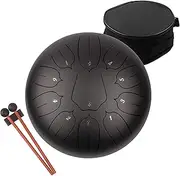Steel Tongue Drum 10 Inch 11 Notes for Adults - Ethereal Metal Instrument for Meditation & Yoga with Music Book, Mallets & Carry Bag (Black)