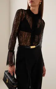 [NILI LOTAN] Cecily Ruffled Chantilly Lace Top