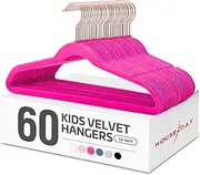 HOUSE DAY Velvet Kids Hangers 60 Pack, Premium Childrens Hangers for Closet, Ultra Thin Cute Clothes Hanger, Non Slip Small Felt Hanger 14 Inch for Kids Clothes, Hot Pink