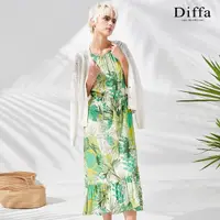 在飛比找momo購物網優惠-【Diffa】綠花背心式連身洋裝-女