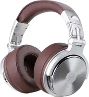 Over Ear Headphone, Wired Premium Stereo Sound Headsets with 50mm Driver, Foldable Comfortable Headphones with Protein Earmuffs and Shareport for Recording Monitoring Podcast PC TV- with Mic (Silver)