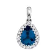 14k White Gold Pear Blue Sapphire Solitaire Diamond Pendant 1 Cttw