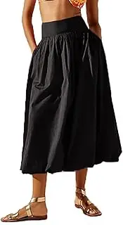 [NUFIWI] Women Y2k Bubble Maxi Skirt Low Elastic Waist A Line Long Skirt Summer Casual Ruffle Pleated Midi Dress