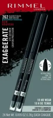Rimmel Exaggerate Eyeliner 262 Blackest Black Double Pk Retractable Waterproof