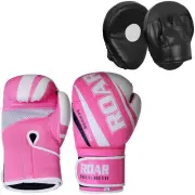 ROAR 8oz Boxing Bag Gloves and Focus Pads Set MMA Sparring Punching Mitts
