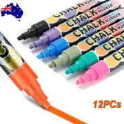 12x Liquid Chalk Markers Pen For AD Blackboard Black Signs Chalk Board LED Glass