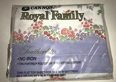 Vintage Cannon Royal Family Twin Size Flat Sheet No Iron NEW Cottage Core