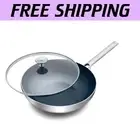 Induction Ready Wok Pan - 11" Stainless Steel with Toxin-Free Nonstick Coating