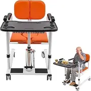 Transferred Lift Wheelchai, Hydraulic Patient Lift with 180° Split Seat/Commode/Storage Basket/Dining Table, Adjustable 41-65cm Seat Height and 441lb Load Capacity, Braking System, for Disabled