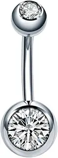 [Medinah] Belly Button Piercing 14G Titanium 8 mm 12 mm Bar Length, Bar Thickness: 1.6 mm CZ Balls, Belly Button Piercing Gold Belly Button Piercing Silver