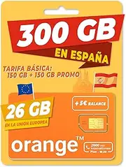 Orange Spain - Prepaid SIM Card 300GB in Spain| 5€ balance | 26 GB in the European Union | 2000 International Minutes | Online Activation Only at www marcopolomobile com