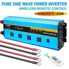 4000W 8000W Pure Sine Wave Power Inverter 12V to 240V 4USB 4AC Remote Control AU