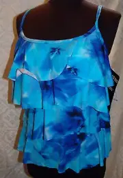 Miraclesuit Swimsuit Top Swim Suit 10 NWT New Blues Separates Blue Tiering Up