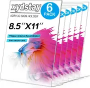 6Pack 8.5X11 Acrylic, L Shape Clear Plastic, Menu Holder, Unbreakable Table Sign