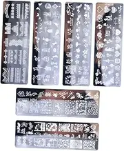 Healeved Create Your Own Manicure 6pcs Nail Art Templates Stainless Steel Nail Plates Diverse Patterns