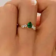 3Ct Pear Cut Natural Green Emerald Women Engagement Ring 14K Yellow Gold Plated