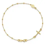 Real 14kt Yellow Gold Polished Cross Rosary 7.5 inch Chain Bracelet; 7.5 inch