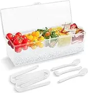 Chilled Condiment Server with Lid, Bar Condiment Organizer on Ice with 5 Compartments, Clear Serving Bar Compartments Box Tray