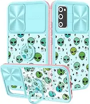 Plakill for Samsung Galaxy S20 Fe 5G Phone Case with Slide Camera Cover, Alien Cases for Galaxy S20 Fe with Ring Holder, UFO Stylish Aesthetic Designer Slim Protective Cover for S20 Fe