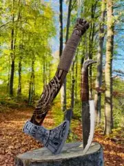 Viking Axe 52cm Handle Axe With 12 Cm Blade Revan Head Knife 2 in 1 Xmas Gift AU