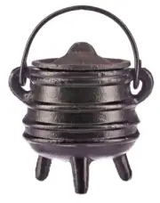 Cast Iron cauldron with lid, Lined, Black, 9 cm Dia, 11 cm Hi