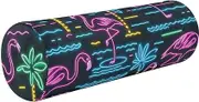 miaozhen Summer Neon Flamingo Coconut Tree 17 Inch Round Pillow Insert Decorative Bolster Pillows for Sofa Rollo Cervical para dormir 5.5''x17''