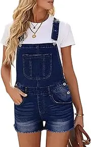 [LONGYIDA] Womens Overall Shorts Adjustable Straps Stretch Denim Bib Overalls Shorts Frayed Hem Jean Shorts Rompers