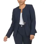 $395 Elie Tahari Single Button Jacket Blazer Size 8 Navy