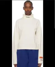 AUTH Heron Preston Embroidered Turtleneck SSENSE sz M white black LS Shirt