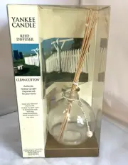 vintage Yankee candle reed diffuser clean cotton 6.5fl oz,Glass Vase, Set NEW