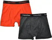 [Calvin Klein] Little/Big Boys' Assorted Boxer Briefs (Pack of 2) (X-Small / 4-5 Orange/Charcoal)