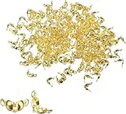 400Pcs Open Bead Tips Knot Covers, 1.3mm Metal Clamshell Crimp Fold-Over Calotte Ends Caps for Jewelry Making DIY Crafts (Gold)