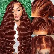 Uveous Reddish Brown Lace Front Wig Human Hair 13x6 Body Wave 180% Density 33# Pre Drawn with Baby Hair for Women No Glue