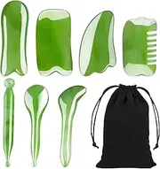 7-Piece Gua Sha Massage Tool Set, Acupressure Pen, Face Massager, Head Massage, Fascia Rod, Acupressure Massage Set, Resin Massage Accessories, Gua Sha for Face, Back, Arms, Legs (Green)
