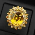 Gleaming Vivid Yellow Citrine 17Ct 925 Sterling Silver 24K Gold Plated Rings