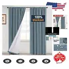 Stone Blue Blackout Curtains 84" with White Liner – Thermal Insulated Panels