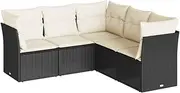 vidaXL Garden Sofa Set - 5 Piece Black Poly Rattan Modular Outdoor Lounge with Cushions, Weather-Resistant Patio Furniture