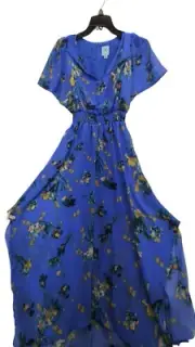 Woman's Dresses CeCe Flutter Sleeve Smocked Waist Dress Front Slit Sz XS D293
