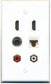 1 Port 3.5MM HEADPHONE CAT6 2 HD 2xRCA RED WHITE Wall Plate