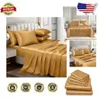 Elegant Gold Satin 6 Piece King Sheet Set - Wrinkle Resistant & Deep Pocket