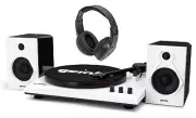 Gemini TT-900BW Vinyl Record Player Turntable+Dual Bluetooth Speakers+Headphones